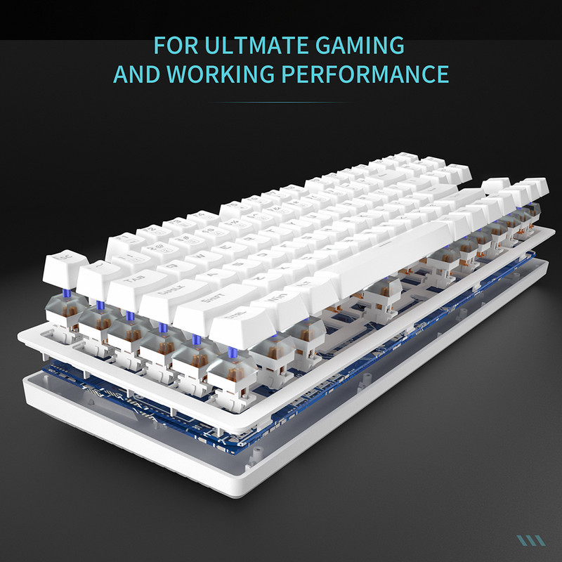 USB žičana mehanička igraća tipkovnica Bijela kapica tipki 87 tipki OUTEMU prekidač Plavo pozadinsko osvjetljenje RGB bočno svjetlo za Mac PC Windows XP/8/10