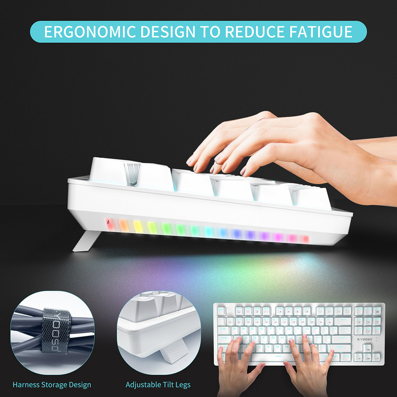 USB žičana mehanička igraća tipkovnica Bijela kapica tipki 87 tipki OUTEMU prekidač Plavo pozadinsko osvjetljenje RGB bočno svjetlo za Mac PC Windows XP/8/10