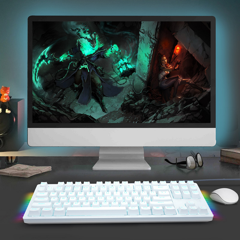 USB žičana mehanička igraća tipkovnica Bijela kapica tipki 87 tipki OUTEMU prekidač Plavo pozadinsko osvjetljenje RGB bočno svjetlo za Mac PC Windows XP/8/10