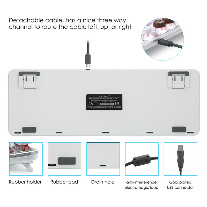 Žaidimų Mechaninė klaviatūra USB laidinė LED apšvietimas Anti-ghosting 87 klavišai Ruda Raudona Switch klaviatūra, skirta kompiuteriniam žaidėjui nešiojamam kompiuteriui Pubg LOL