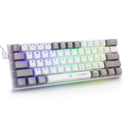 Mehāniskā spēļu tastatūra, zils slēdzis, 61 taustiņu spēļu tastatūra USB tipa C vadu tastatūra 20 režīmu RGB aizmugurgaismojums galddatora datora spēlētājam