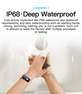 IP68 Водоустойчива гривна за фитнес проследяване на телесната температура за плуване Дамски сърдечен ритъм Кръвен кислород Смарт часовник Японска поддръжка