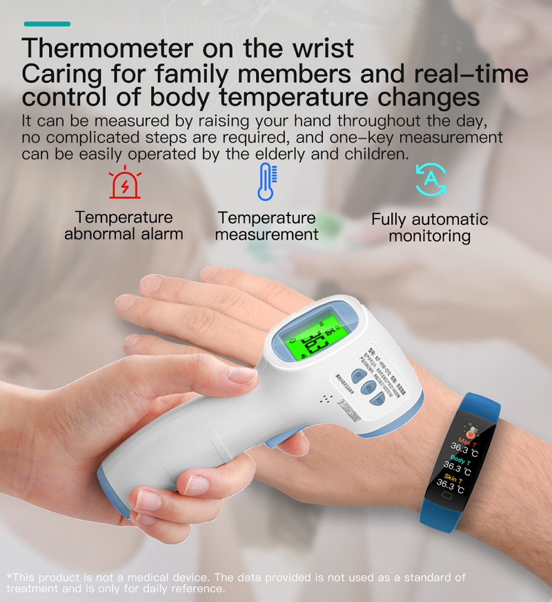 IP68 Vodotesný náramok na sledovanie telesnej teploty pre ženy, fitness sledovač s meraním srdcovej frekvencie, krvným kyslíkom, inteligentné hodinky s japonskou podporou