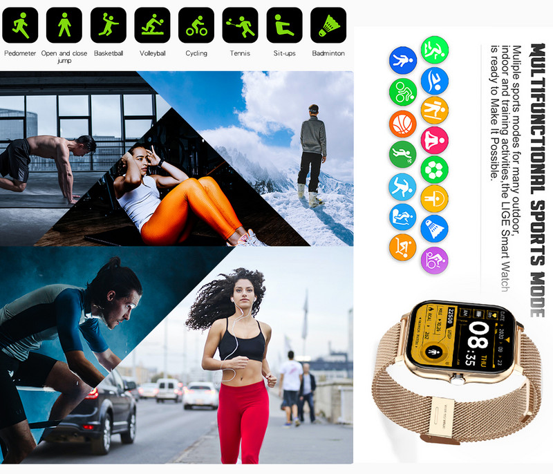 2022 Αναπαραγωγή μουσικής Bluetooth Έξυπνο ρολόι Γυναικεία αδιάβροχη προσαρμοσμένη ταπετσαρία Full Touch Call Fitness Tracker Reloj Inteligente Hombre