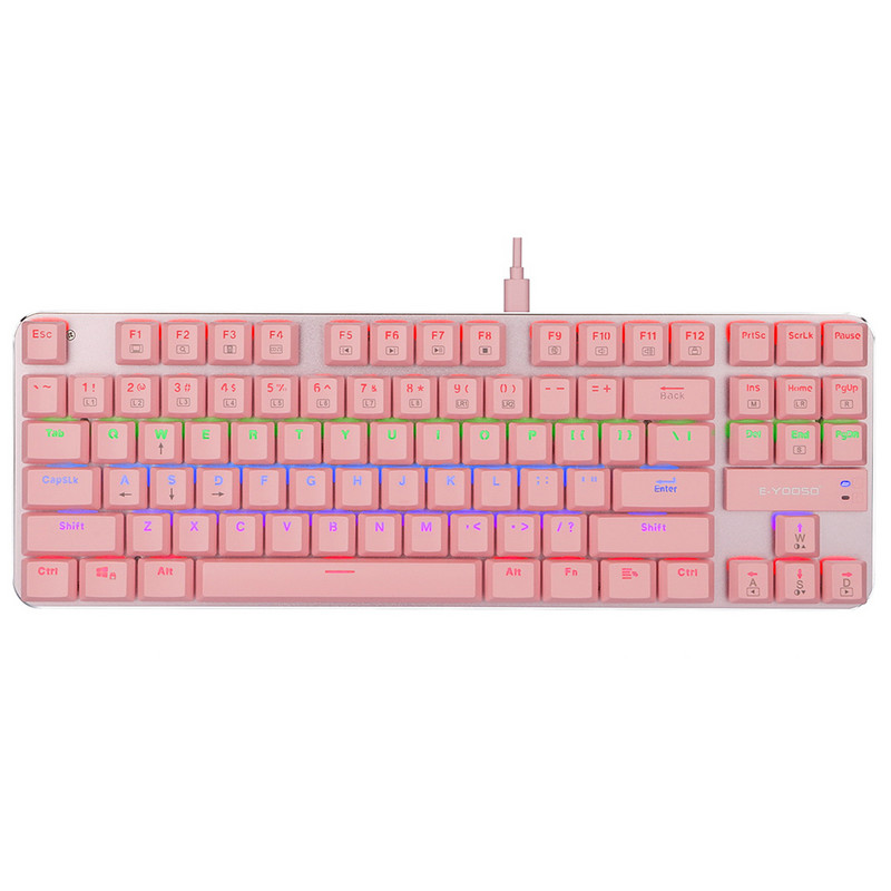 87-klávesová mechanická klávesnica s USB káblom, LED dúhovým podsvietením, osová herná mechanická klávesnica s optickými spínačmi pre stolné počítače
