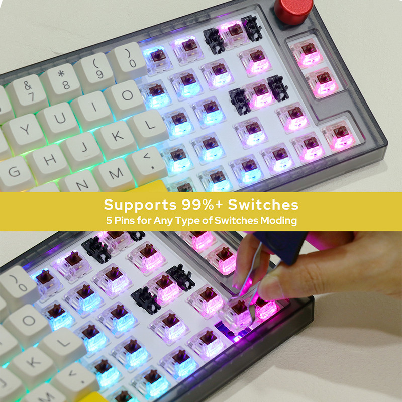 EPOMAKER TH66 65% karstā režīmā maināms RGB 2,4 GHz/Bluetooth 5.0/vadu bezvadu mehāniskā tastatūra MDA PBT taustiņu vāciņi teclado mecânico