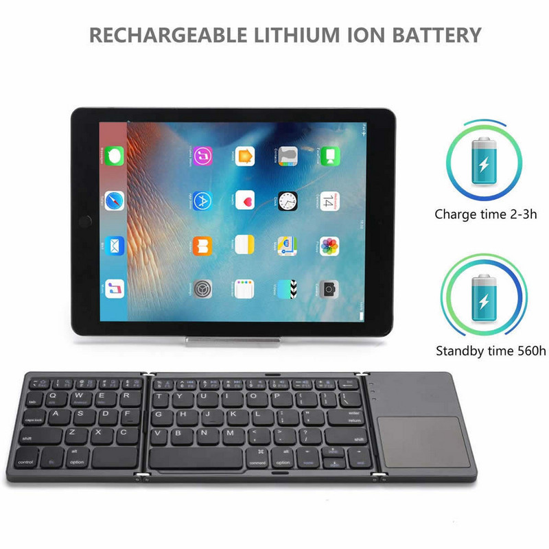 OUTMIX új hordozható mini három összecsukható Bluetooth billentyűzet, vezeték nélküli összecsukható érintőpad billentyűzet IOS Android Windows ipad táblagéphez