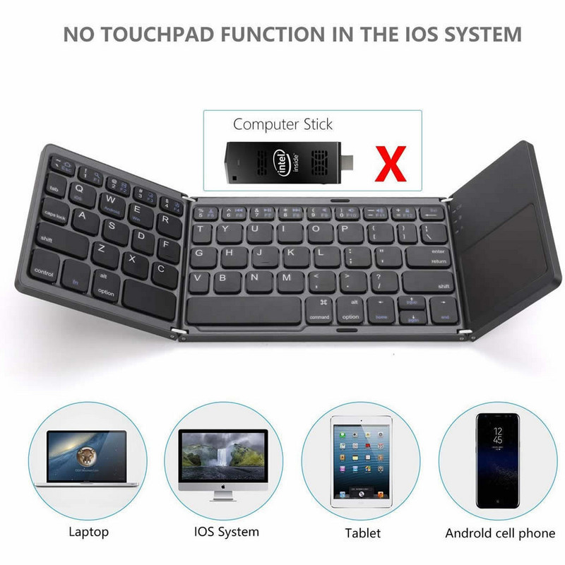 OUTMIX új hordozható mini három összecsukható Bluetooth billentyűzet, vezeték nélküli összecsukható érintőpad billentyűzet IOS Android Windows ipad táblagéphez
