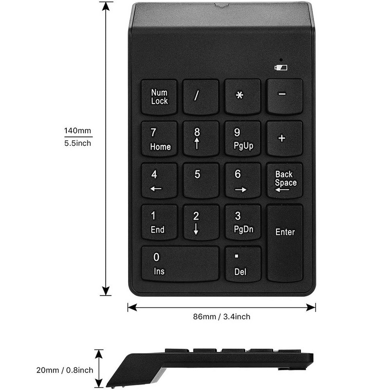 Mini juhtmeta numbriklaviatuur 2,4 GHz numbriklahvistik 18 klahviga digitaalne Pave numbriklaviatuur raamatupidamise tellija sülearvuti sülearvutite tahvelarvutite jaoks