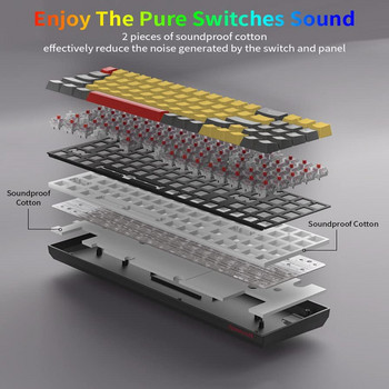 Redragon k688 Геймърска механична клавиатура RGB подсветка 78 клавиша Swith Защитни от прах превключватели Ергономична с гореща смяна за компютърни геймъри