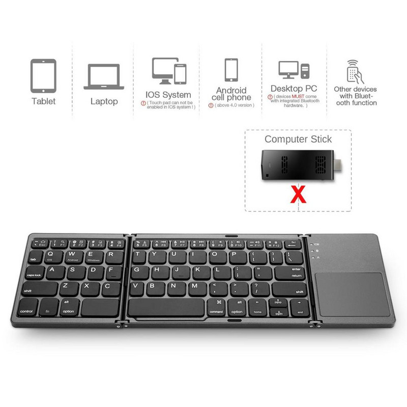Pārnēsājama saliekamā bezvadu tastatūra krievu valodā uzlādējama salokāma skārienpaliktņa tastatūra operētājsistēmai IOS Android Windows atbalsts Bluetooth