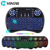 VONTAR i8 + 2.4G Mini vezeték nélküli billentyűzet 7 színben, háttérvilágítással angol orosz érintőpados kézi levegős egér Android TV Box x96 mini készülékhez