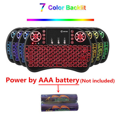 VONTAR i8 + 2.4G Mini vezeték nélküli billentyűzet 7 színben, háttérvilágítással angol orosz érintőpados kézi levegős egér Android TV Box x96 mini készülékhez