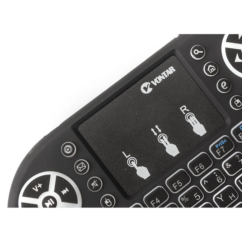 VONTAR i8 + 2.4G Mini vezeték nélküli billentyűzet 7 színben, háttérvilágítással angol orosz érintőpados kézi levegős egér Android TV Box x96 mini készülékhez