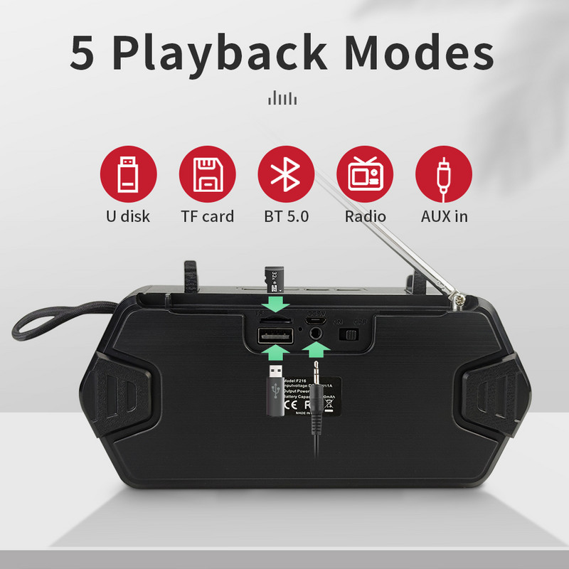 Difuzor wireless Radio FM compatibil cu Bluetooth Difuzor de exterior Subwoofer Suport Difuzoare pe coloană TF Cutie muzicală