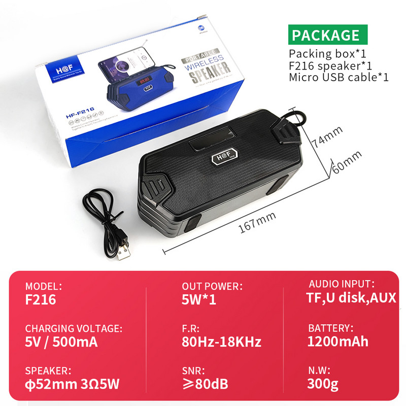 Difuzor wireless Radio FM compatibil cu Bluetooth Difuzor de exterior Subwoofer Suport Difuzoare pe coloană TF Cutie muzicală