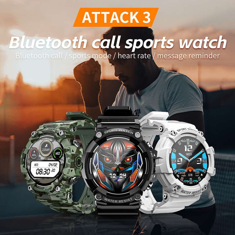 LOKMAT Novi ATTACK 3 Sport Pametni sat Podrška Bluetooth Pozivi Fitness Tracker Monitor otkucaja srca Pametni satovi s dodirnim zaslonom