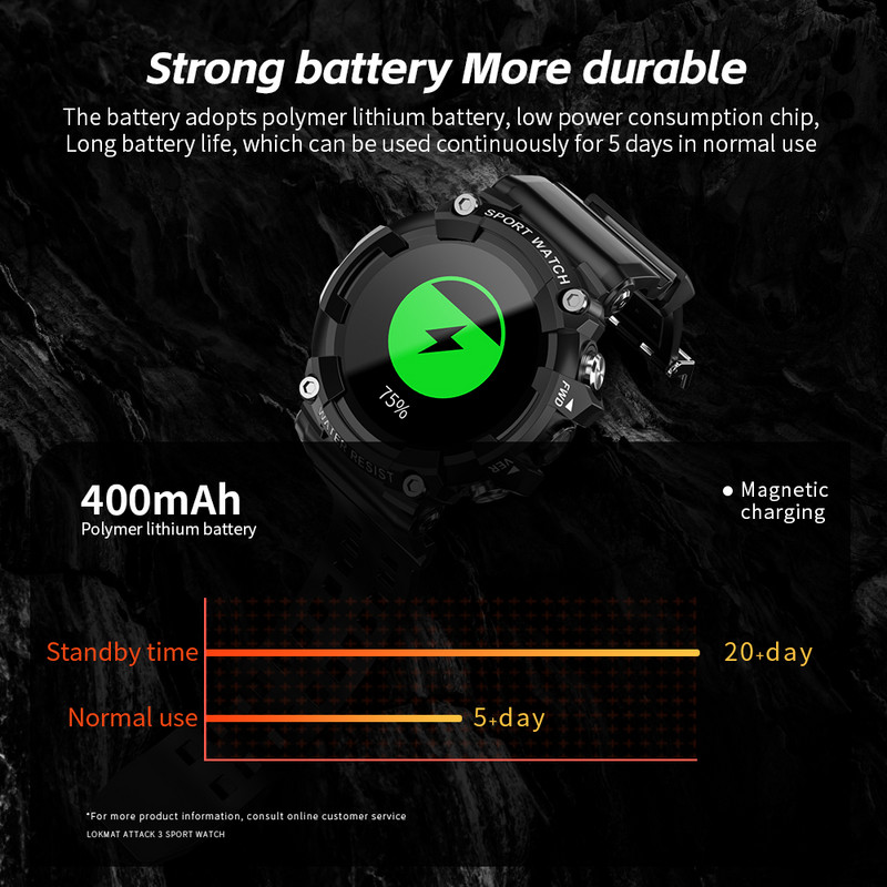 LOKMAT Novi ATTACK 3 Sport Pametni sat Podrška Bluetooth Pozivi Fitness Tracker Monitor otkucaja srca Pametni satovi s dodirnim zaslonom
