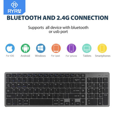 RYRA Ultra-Slim 2.4G bežična igraća tipkovnica Mute 104 tipke Bluetooth tipkovnica Dual-mode za iPad MacBook Android Windows prijenosna računala