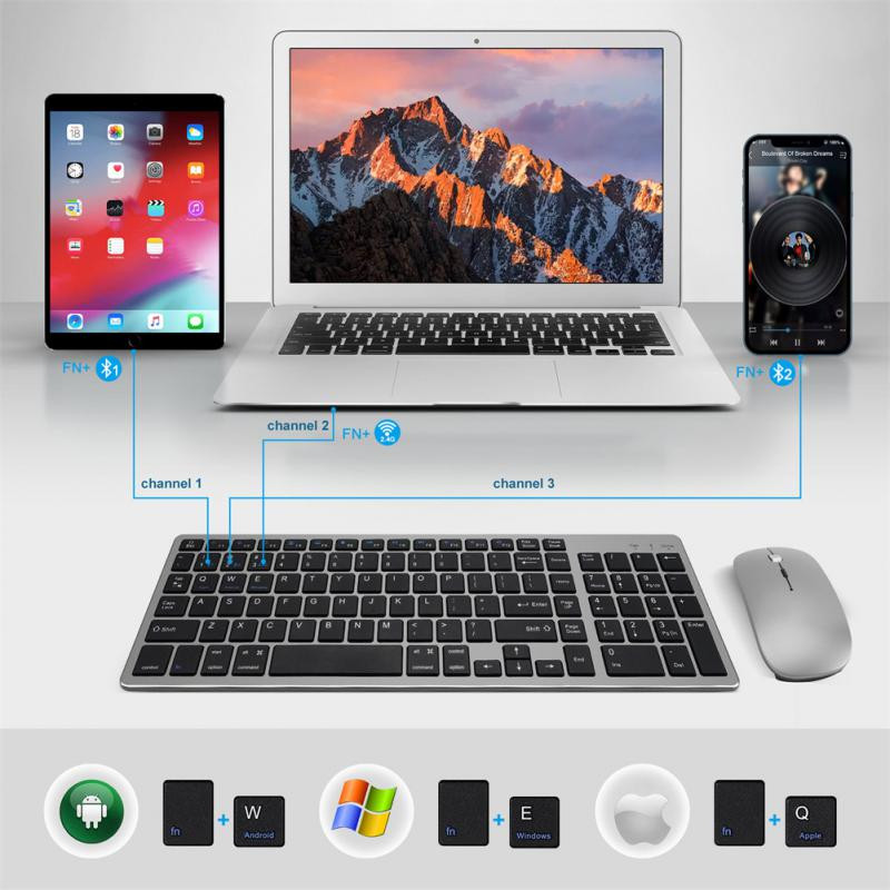 RYRA Ultra-Slim 2.4G bežična igraća tipkovnica Mute 104 tipke Bluetooth tipkovnica Dual-mode za iPad MacBook Android Windows prijenosna računala