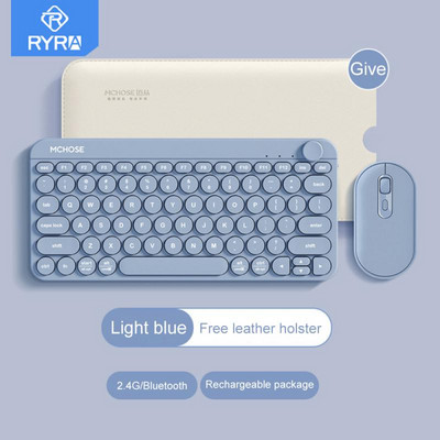 RYRA Bluetooth безжична клавиатура и комплект мишка Мини акумулаторна 2.4G клавиатура с мишка 79 клавиша Клавиатура за компютърни таблети лаптопи