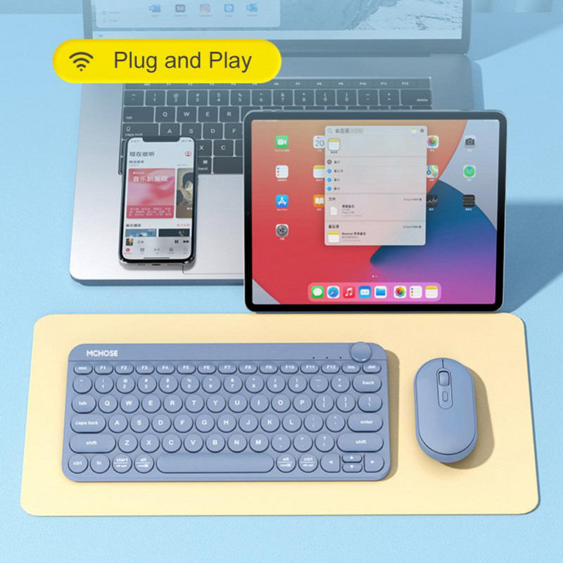 Set tastatură și mouse fără fir Bluetooth RYRA Mini tastatură reîncărcabilă 2,4G cu mouse Tastatură cu 79 de taste pentru PC, tabletă, laptop