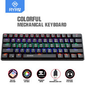 RYRA Gaming Mechanical Keyboard 61 Key Kék kapcsoló USB RGB háttérvilágítású vezetékes billentyűzet Hotswap Type-C vezetékes játékbillentyűzet Ergonomikus