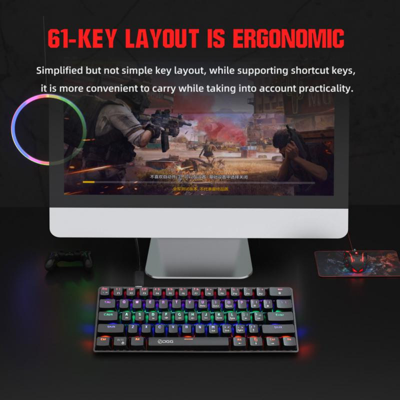 RYRA Gaming Mechanical Keyboard 61 Key Kék kapcsoló USB RGB háttérvilágítású vezetékes billentyűzet Hotswap Type-C vezetékes játékbillentyűzet Ergonomikus