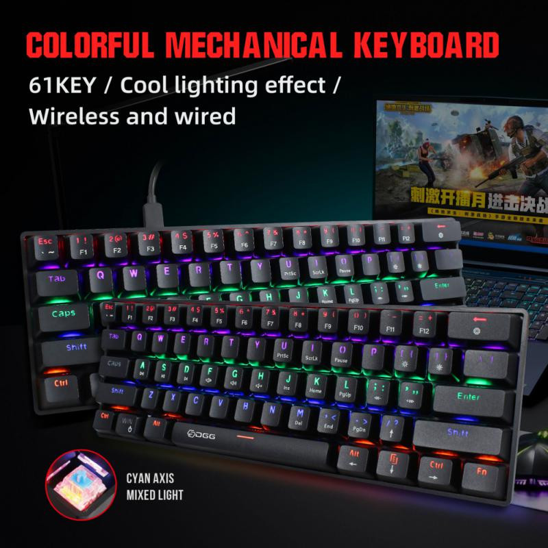 RYRA Gaming Mechanical Keyboard 61 Key Kék kapcsoló USB RGB háttérvilágítású vezetékes billentyűzet Hotswap Type-C vezetékes játékbillentyűzet Ergonomikus