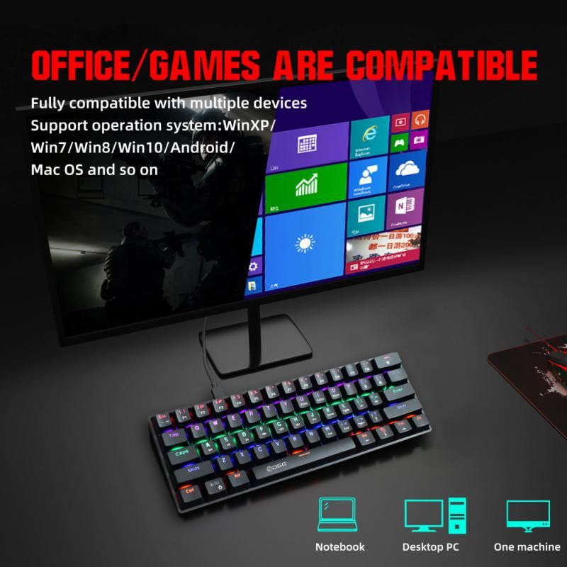 RYRA Gaming Mechanical Keyboard 61 Key Kék kapcsoló USB RGB háttérvilágítású vezetékes billentyűzet Hotswap Type-C vezetékes játékbillentyűzet Ergonomikus