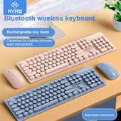 Set mouse-ul cu tastatură fără fir RYRA 2.4G Bluetooth Dual Mode, reîncărcabil, tastatură silențioasă și mouse combinat pentru laptop, PC, cadouri pentru fete
