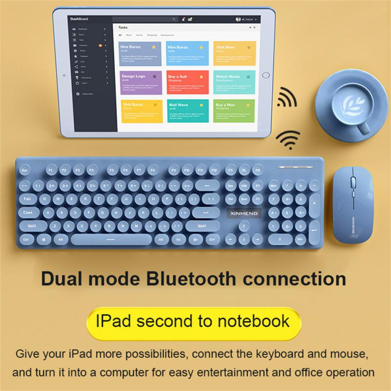 Set mouse-ul cu tastatură fără fir RYRA 2.4G Bluetooth Dual Mode, reîncărcabil, tastatură silențioasă și mouse combinat pentru laptop, PC, cadouri pentru fete