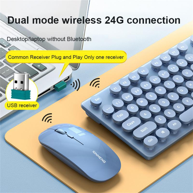 Set mouse-ul cu tastatură fără fir RYRA 2.4G Bluetooth Dual Mode, reîncărcabil, tastatură silențioasă și mouse combinat pentru laptop, PC, cadouri pentru fete