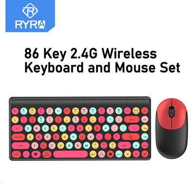 RYRA Punk Keycap 2.4G комплект безжична клавиатура и мишка Ergonomics Mute Комбинация от клавиатура и мишка с 86 клавиша за Macbook Laptop PC Подарък