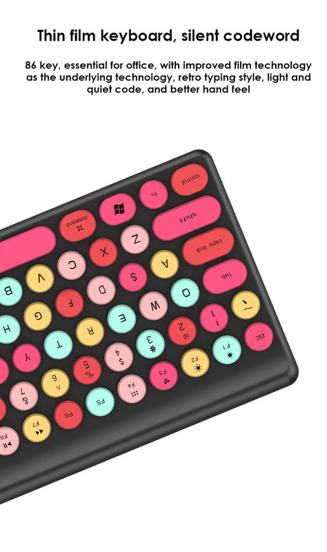 RYRA Punk Keycap 2.4G bežični set tipkovnice i miša Ergonomics Mute Kombinacija tipkovnice i miša s 86 tipki za Macbook prijenosno računalo Poklon