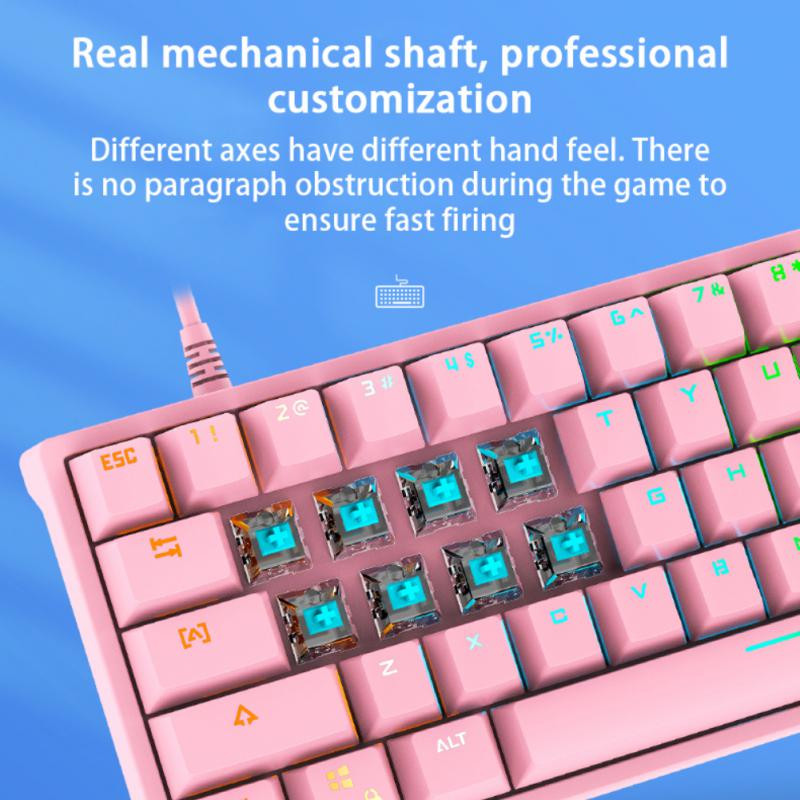Tastatură mecanică pentru jocuri RYRA, cu 61 de taste, comutator albastru, tastatură mecanică cu iluminare din spate LED, mini tastatură pentru gamer, pentru computer, laptop, jucător
