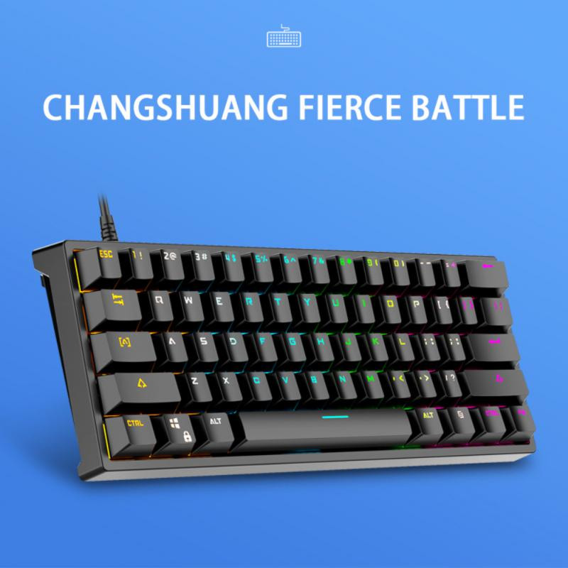 Tastatură mecanică pentru jocuri RYRA, cu 61 de taste, comutator albastru, tastatură mecanică cu iluminare din spate LED, mini tastatură pentru gamer, pentru computer, laptop, jucător