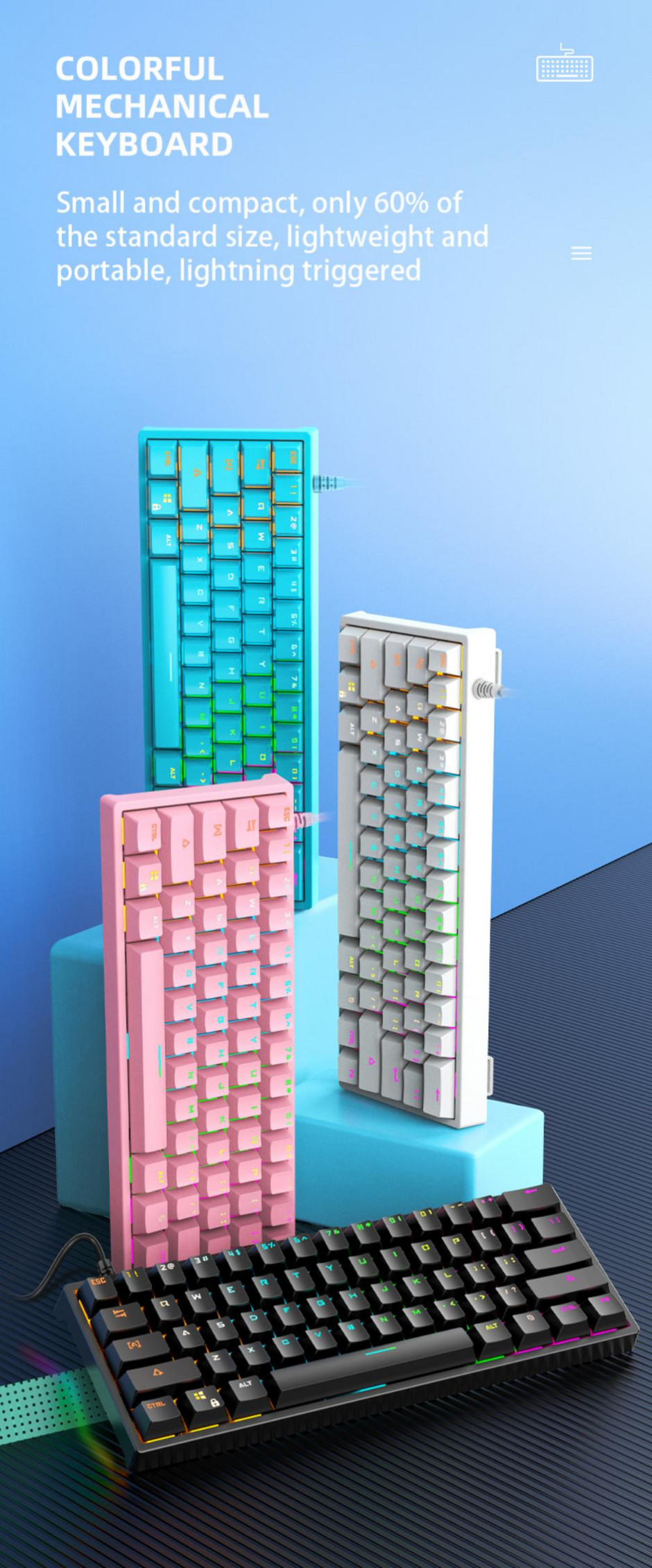 Badu.gr RYRA 61 Key Mechanical Gaming Keyboard Blue Switch LED Backlit ...