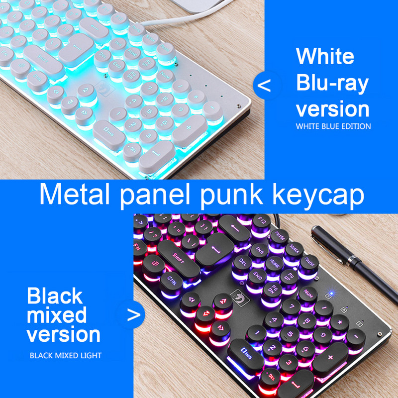 RYRA USB žičana igračka mehanička tipkovnica Retro punk LED RGB pozadinsko osvjetljenje, aluminijsko postolje, puna tipkovnica sa 104 tipke za igrače prijenosnih računala