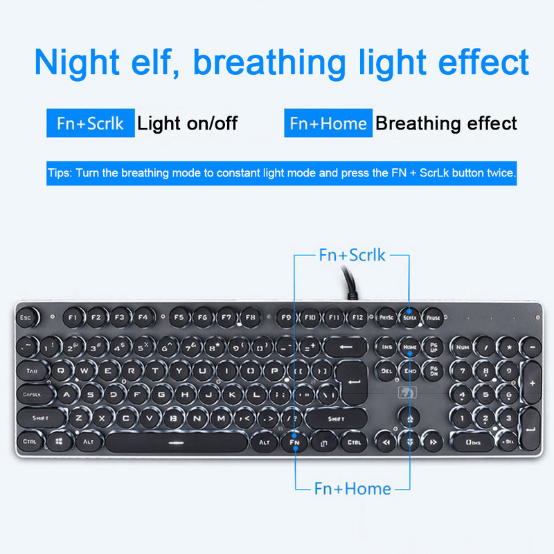 RYRA USB žičana igračka mehanička tipkovnica Retro punk LED RGB pozadinsko osvjetljenje, aluminijsko postolje, puna tipkovnica sa 104 tipke za igrače prijenosnih računala