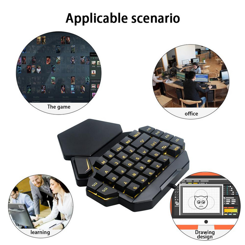 RYRA Jednoručna ergonomska mehanička tipkovnica za igranje 35 tipki USB žična RGB pozadinsko osvjetljenje Prijenosna mini tipkovnica za igre za PC PS4 Pubg igre