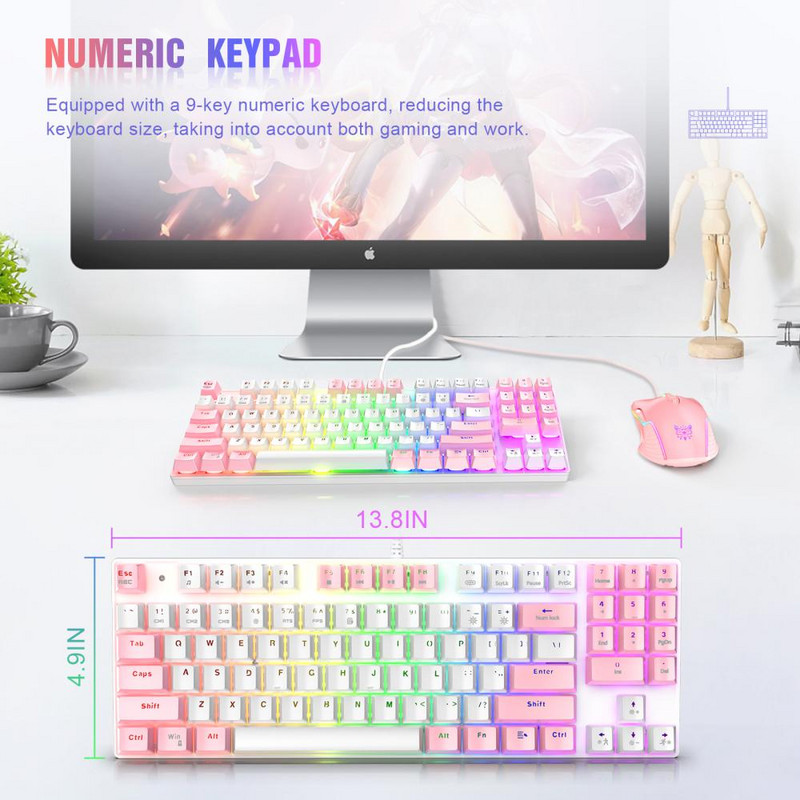 RYRA Blue Axis Game Keyboard Gaming Mehanička tipkovnica i komplet miša RGB pozadinsko osvjetljenje Žičana e-sport računalna tipkovnica za prijenosno računalo