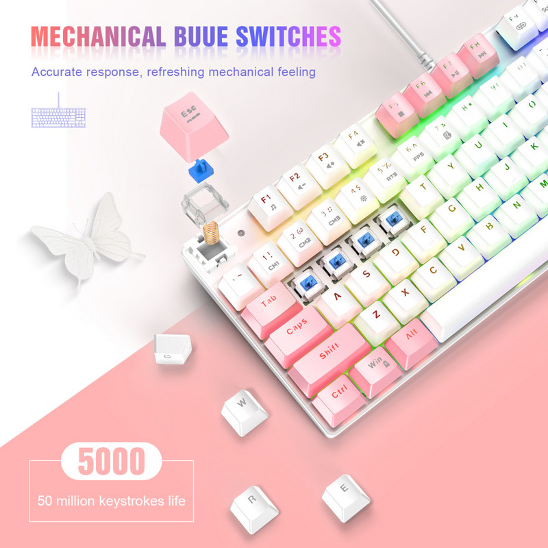 RYRA Blue Axis Game Keyboard Gaming Mehanička tipkovnica i komplet miša RGB pozadinsko osvjetljenje Žičana e-sport računalna tipkovnica za prijenosno računalo