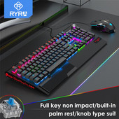 RYRA vadu tastatūra spēļu tastatūra un pele Gamer komplekts RGB aizmugurgaismojuma USB vadu datora tastatūra 104 taustiņu vāciņi biroja datora klēpjdatoram