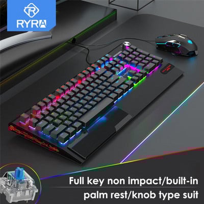 RYRA vadu tastatūra spēļu tastatūra un pele Gamer komplekts RGB aizmugurgaismojuma USB vadu datora tastatūra 104 taustiņu vāciņi biroja datora klēpjdatoram