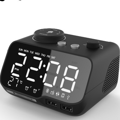 EXRIZU M9 Glazba Bluetooth zvučnik Snooze Digitalni FM radio Stolni alarm 1A+2A Sat USB Punjač TF Player za iPhone Android