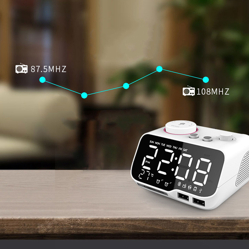 EXRIZU M9 Glazba Bluetooth zvučnik Snooze Digitalni FM radio Stolni alarm 1A+2A Sat USB Punjač TF Player za iPhone Android