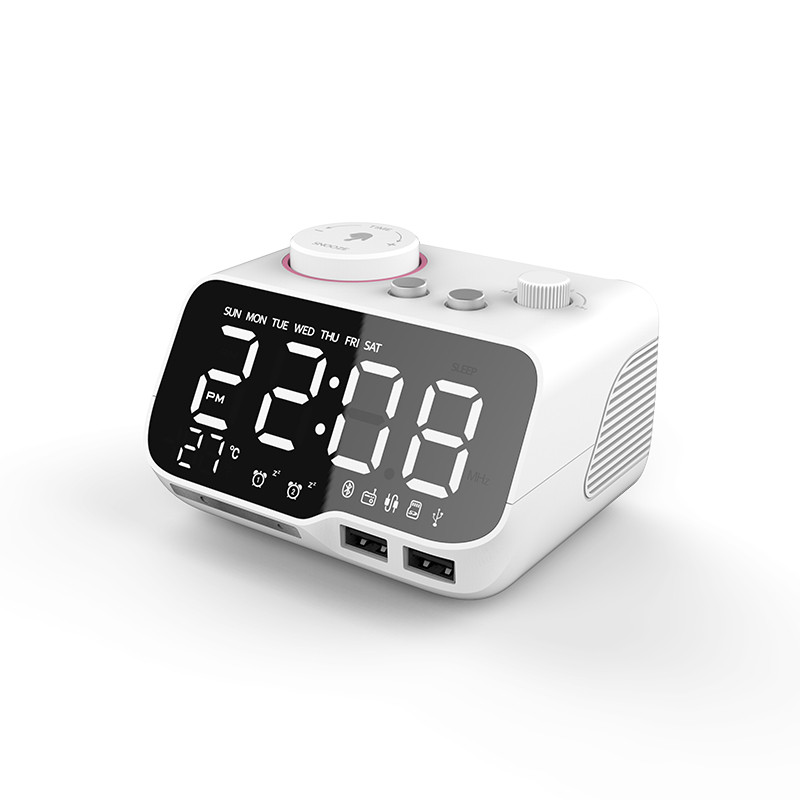 EXRIZU M9 Glazba Bluetooth zvučnik Snooze Digitalni FM radio Stolni alarm 1A+2A Sat USB Punjač TF Player za iPhone Android