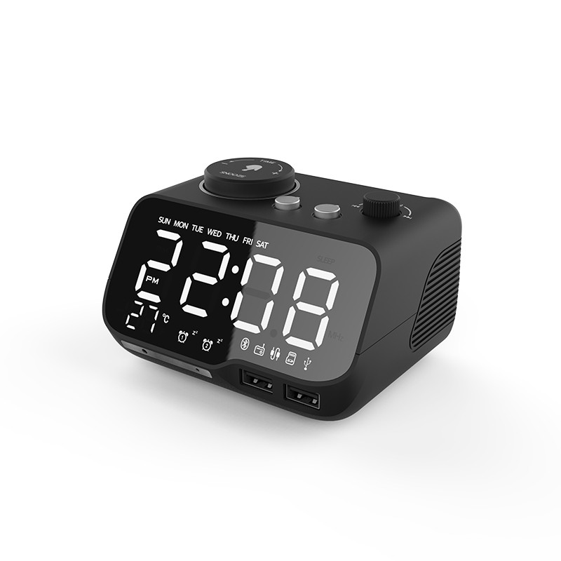 EXRIZU M9 Glazba Bluetooth zvučnik Snooze Digitalni FM radio Stolni alarm 1A+2A Sat USB Punjač TF Player za iPhone Android