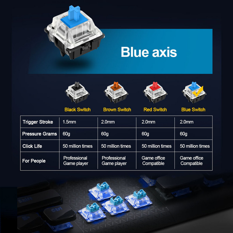 E-YOOSO K600 crytal keycap USB mehanička gaming tipkovnica plavi prekidač 104 tipke s pozadinskim osvjetljenjem za igrače za računalo PC Russian us